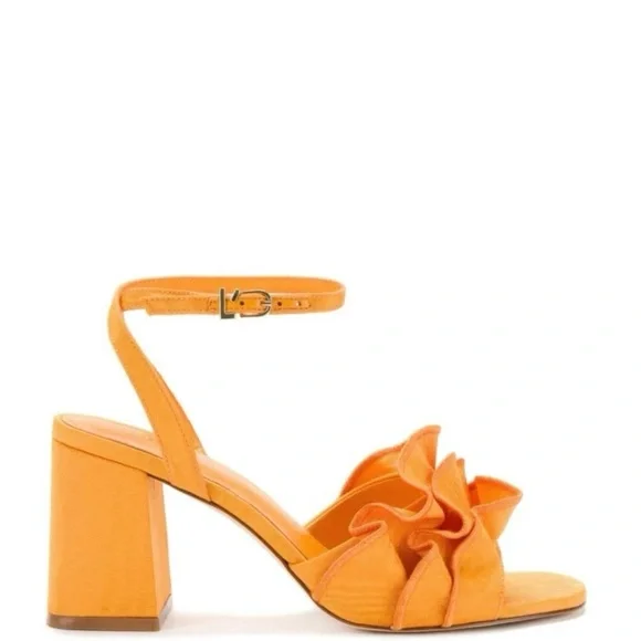 NEW LARROUDE ORANGE RUFFLE SANDALS - Picture 3 of 14